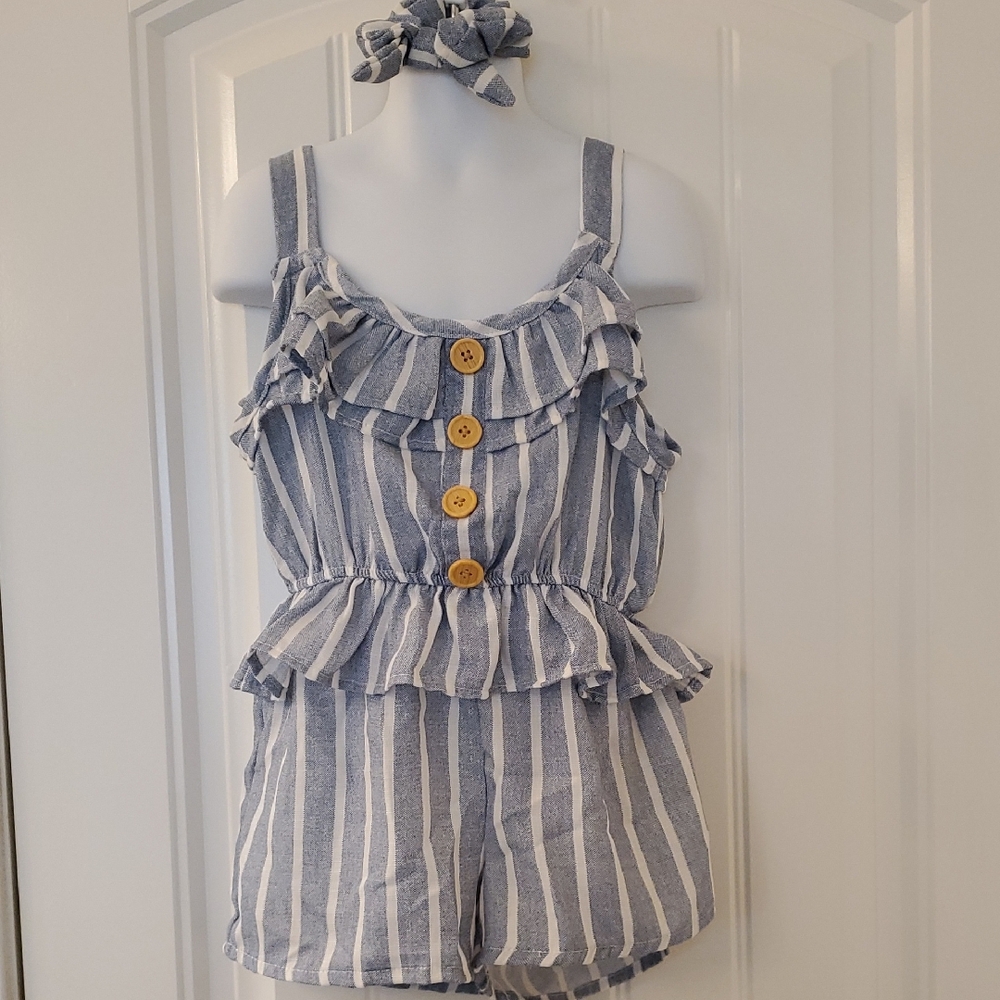 Striped Blue and White Kids Short Set